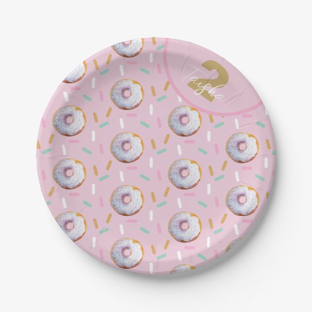 Cute Sprinkle Doughnut Watercolor Pattern Paper Plate (Front)