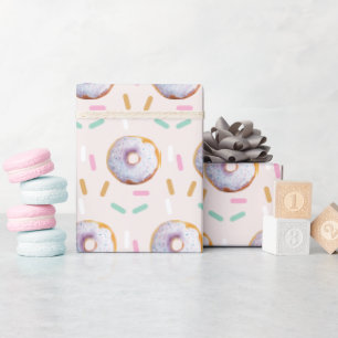 Cute Sprinkle Doughnut Watercolor Pattern Wrapping Paper