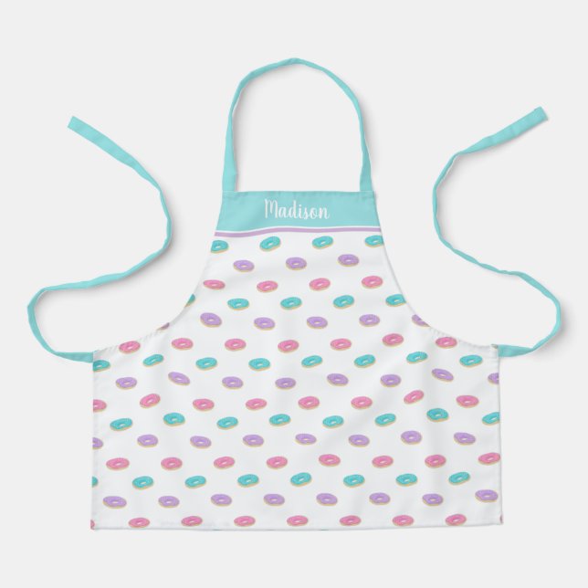Cute Sprinkle Doughnuts Pattern Personalised Kids Apron (Front)