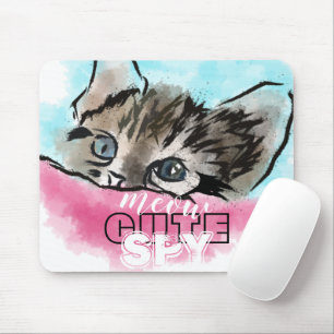 "CUTE SPY" Funny Cute Kitten Pink Blue Mouse Pad