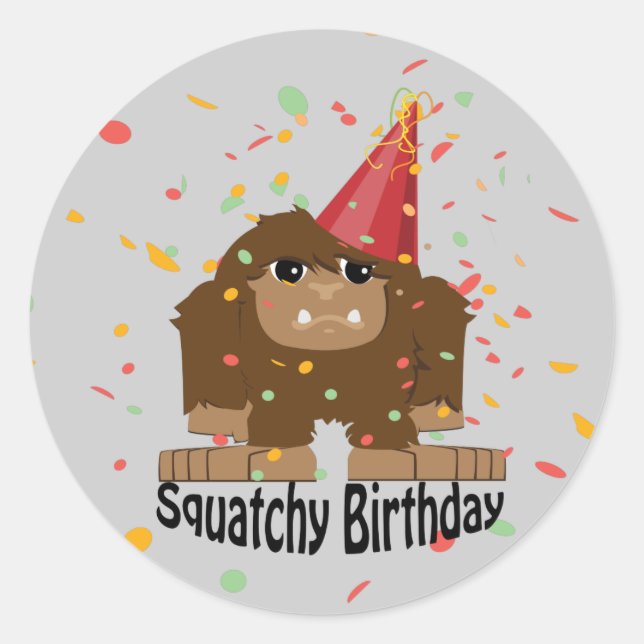 Cute Squatchy Birthday Bigfoot Classic Round Sticker (Front)