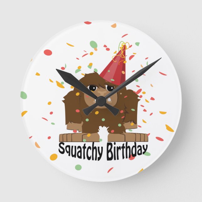 Cute Squatchy Birthday Bigfoot Round Clock (Front)