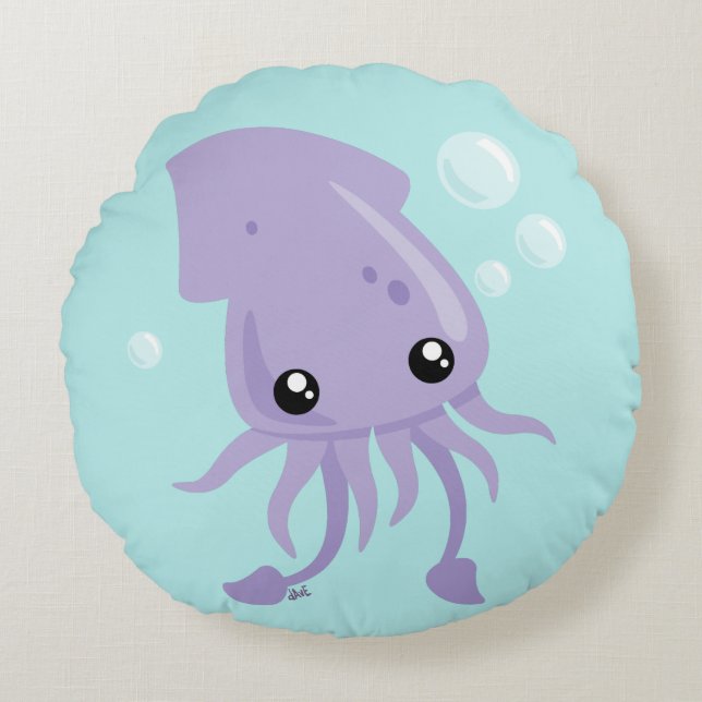 Cute Squid Round Pillow (Front)