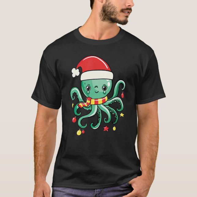 Cute Squid Santa Xmas Octopus Pajama Family  Chris T-Shirt (Front)