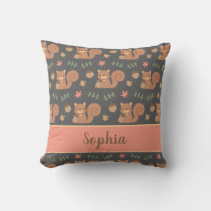 Cute Squirrel Acorn Autumn Pattern Kids Room Decor Cushion