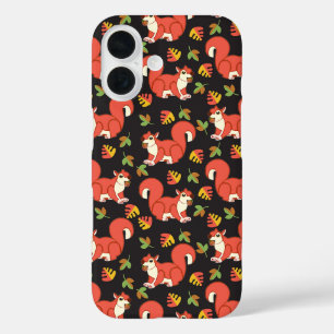 Cute Squirrel and Autumn Leaf Pattern iPhone 16 Case