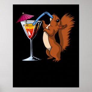 Cute Squirrel Animal Drinking Cocktail Party Poster