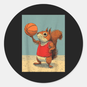 Cute squirrel animal funny basketball cartoon classic round sticker