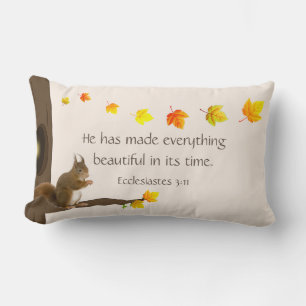 Cute Squirrel, Autumn Leaves & Bible Quote Lumbar Cushion