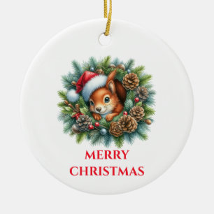 Cute Squirrel Christmas Ceramic Ornament