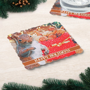 Cute Squirrel Christmas Nuts Paper Coaster