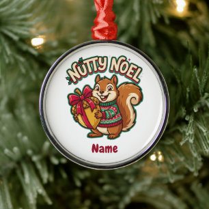 Cute Squirrel Christmas Ornament, Nutty Noel Metal Ornament