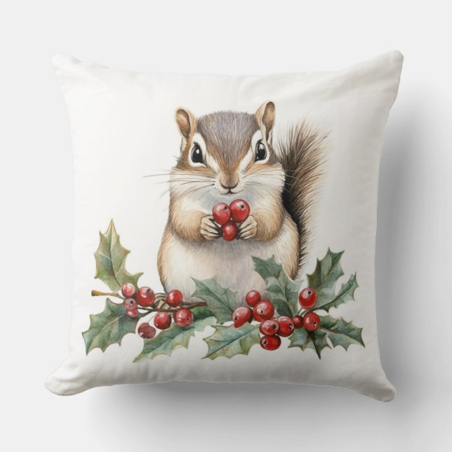 Cute Squirrel Christmas Throw Pillow (Front)