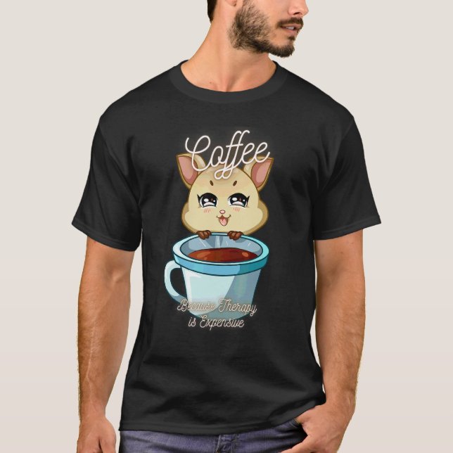Cute Squirrel  Coffee Because Therapy Is Expensive T-Shirt (Front)