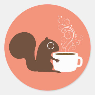 Cute Squirrel Coffee Lover Woodland Wildlife Classic Round Sticker