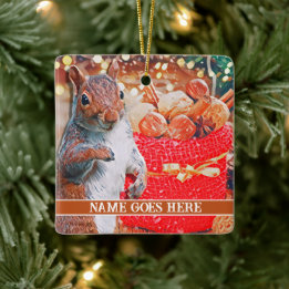 Cute Squirrel Customisable Christmas Nuts Ceramic Ornament