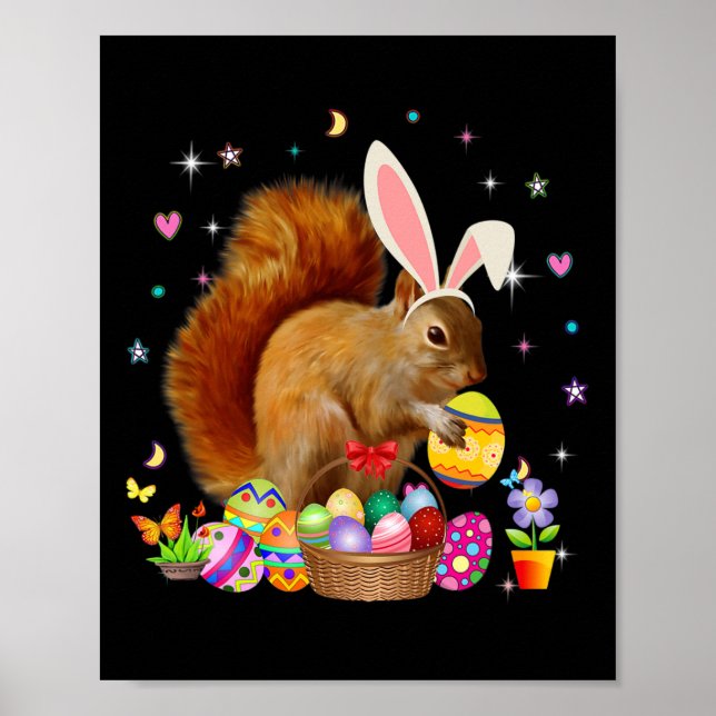 Cute Squirrel Easter Day Bunny Eggs Easter Day Cos Poster (Front)