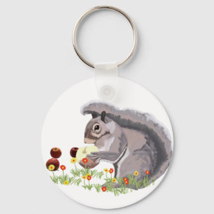 Cute Squirrel Eating An Apple   Key Ring