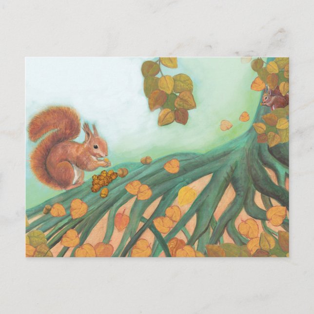 Cute Squirrel Eating Hazelnut Illustration Postcard (Front)