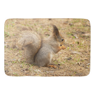 Cute squirrel eats a nut photo bath mat