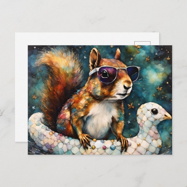 Cute Squirrel Enjoys a Float Trip Postcard (Front/Back)