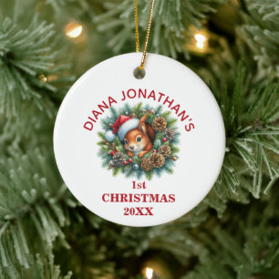 Cute Squirrel First Christmas Personalised Ceramic Ornament