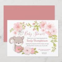 Cute Squirrel Flowers Leaves Frame Baby Shower