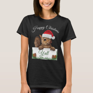 Cute Squirrel Happy Christmas Santa Hat Design T-Shirt