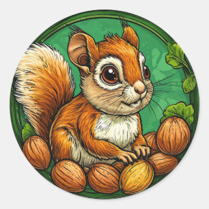 Cute Squirrel Holding Nuts Classic Round Sticker