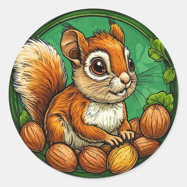 Cute Squirrel Holding Nuts Classic Round Sticker (Front)