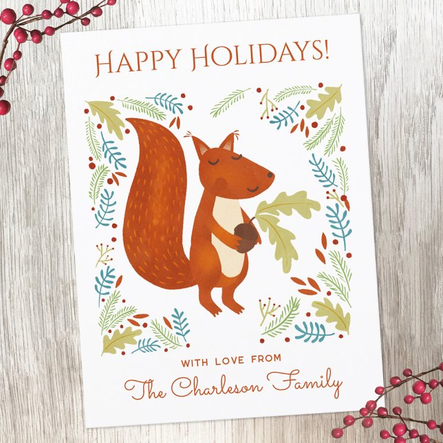 Cute Squirrel  Holiday Postcard (Fun Squirrel personalized Thanksgiving or Christmas Holiday postcard)