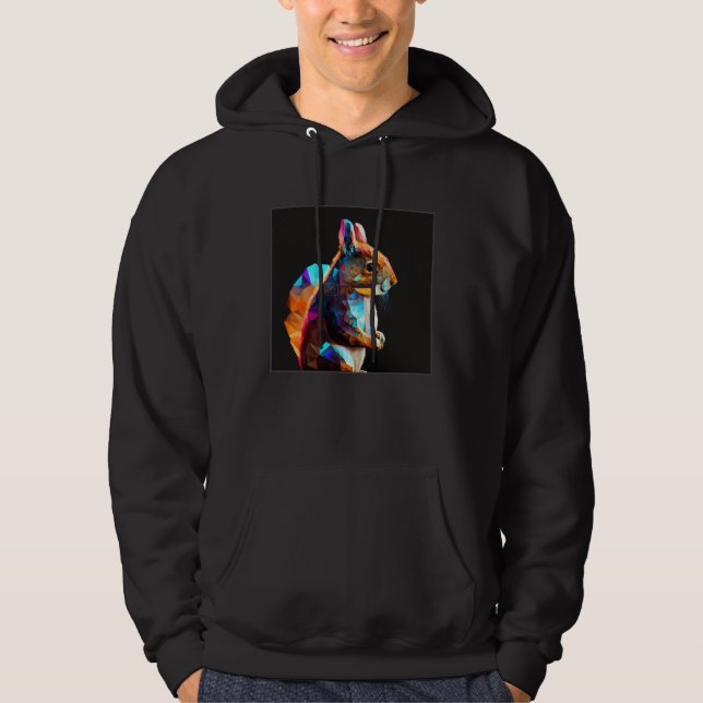 Cute Squirrel Illustration Colourful Polygonal Pop Hoodie (Front)