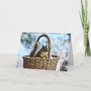 Cute Squirrel in a Basket in Winter Card