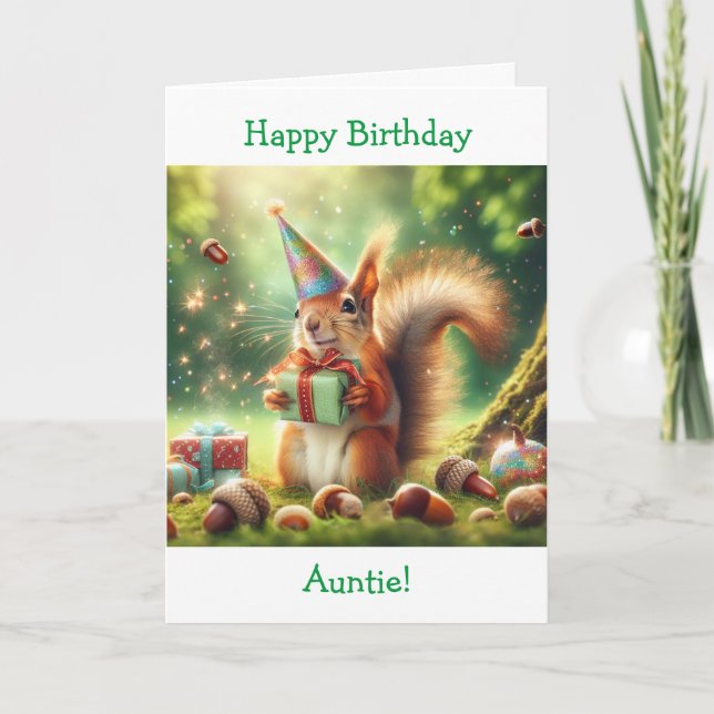 Cute Squirrel in Birthday Hat Aunt's Birthday Card (Front)