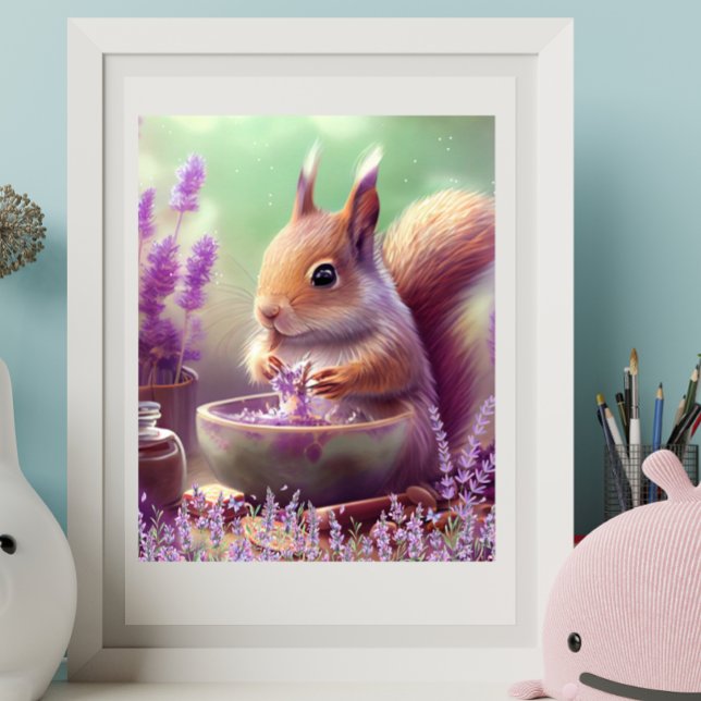 Cute Squirrel in Lavender Fields Art Nursery Poster (Creator Uploaded)