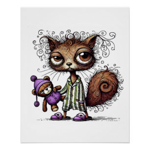 Cute Squirrel in Pyjamas with Teddy Poster