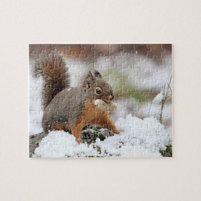 Cute Squirrel in Snow with Peanut Jigsaw Puzzle (Horizontal)