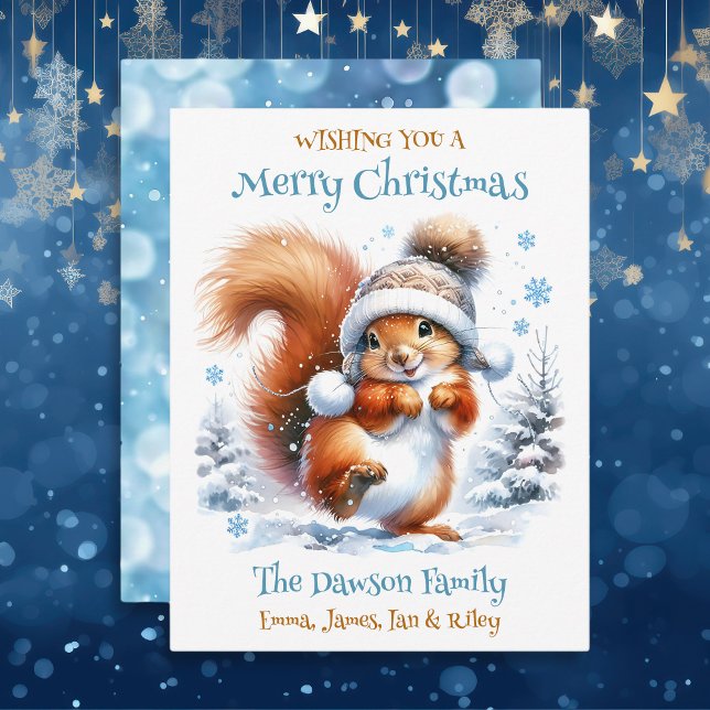 Cute Squirrel in the Snow Personalised Christmas Holiday Card (Creator Uploaded)