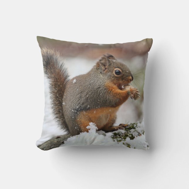 Cute Squirrel in the Snow Photo Cushion (Front)