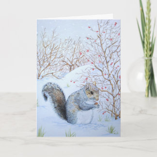 cute squirrel in the snow wildlife at christmas holiday card