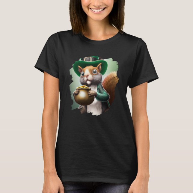 Cute Squirrel Leprechaun St Patricks Day Squirrel  T-Shirt (Front)