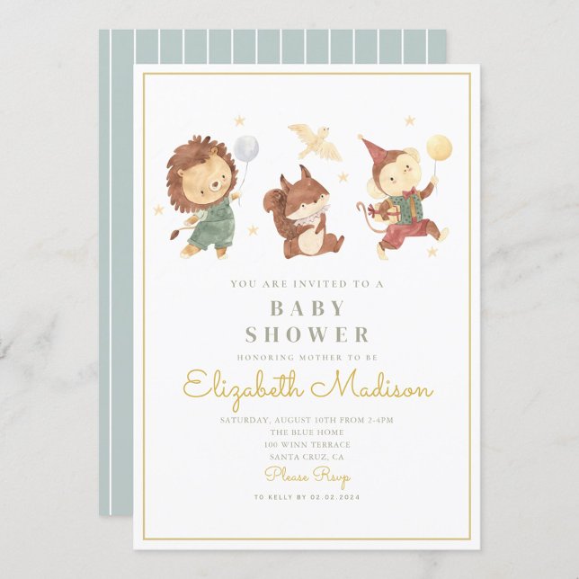 Cute Squirrel , lion and monkey Baby Shower Invitation (Creator Uploaded)