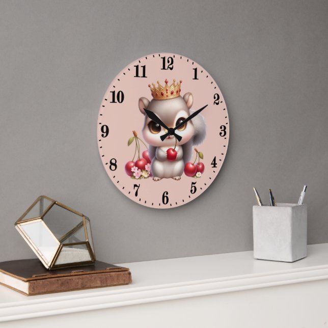 Cute squirrel lovers cherry large clock (Office)