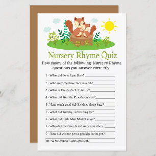 Cute Squirrel Nursery Rhyme Quiz baby shower game