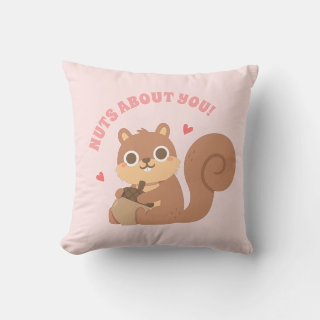 Cute Squirrel Nuts About You Funny Love Pun Cushion (Front)