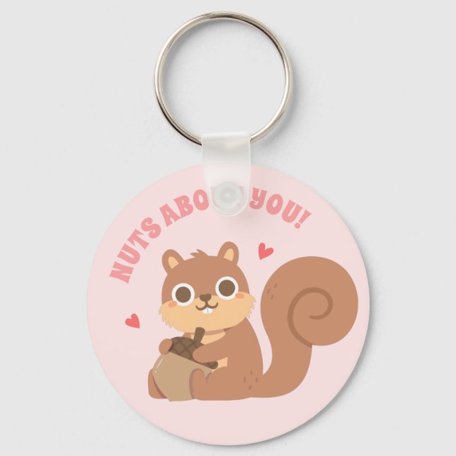 Cute Squirrel Nuts About You Funny Love Pun Key Ring (Front)