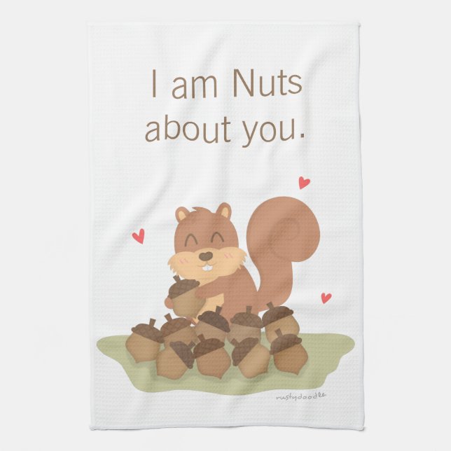 Cute Squirrel Nuts About You Pun Love Humour Tea Towel (Vertical)