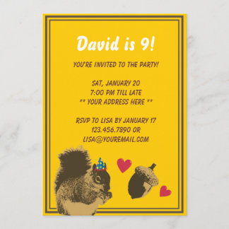 Cute Squirrel & Oak Nut Birthday Party Invitation
