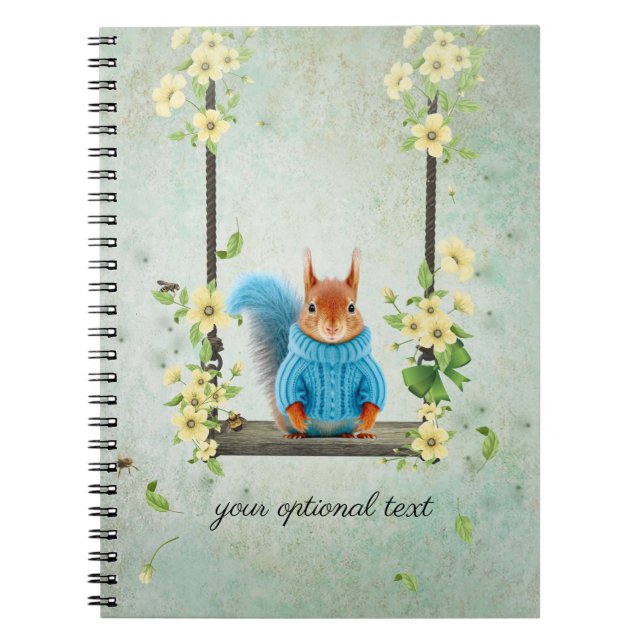 Cute Squirrel on Swing Spiral Photo Notebook (Front)
