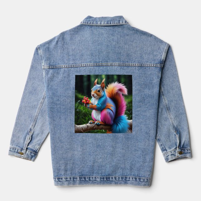 Cute Squirrel On The Branch-19274 Denim Jacket (Back)